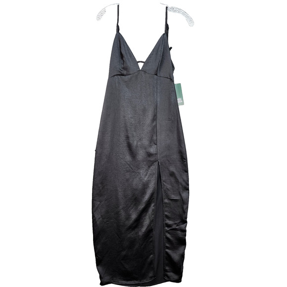 NWT Wild Fable Slip Dress XS Long Black Shiny Satin Sleeveless Sexy Form Fitting - Picture 2 of 10